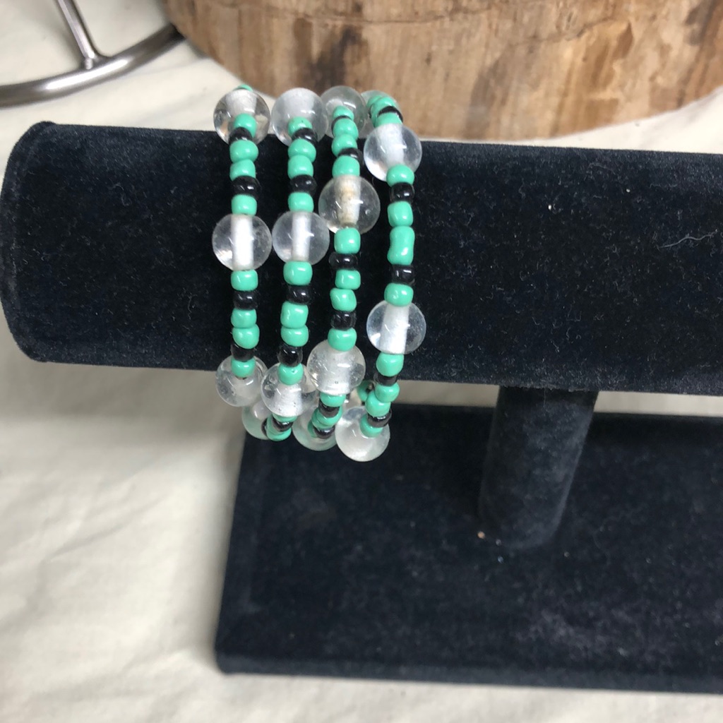 Spiral Teal Black And White Bracelet